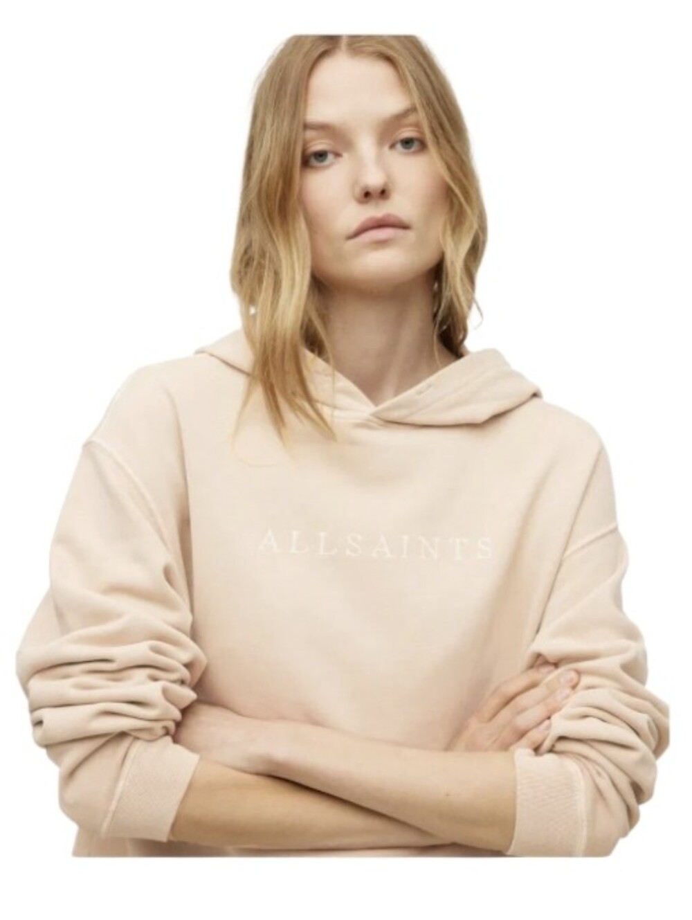 All Saints Pippa Embtoidered Hoodie Women's Cream Logo Hooded Sweatshirt